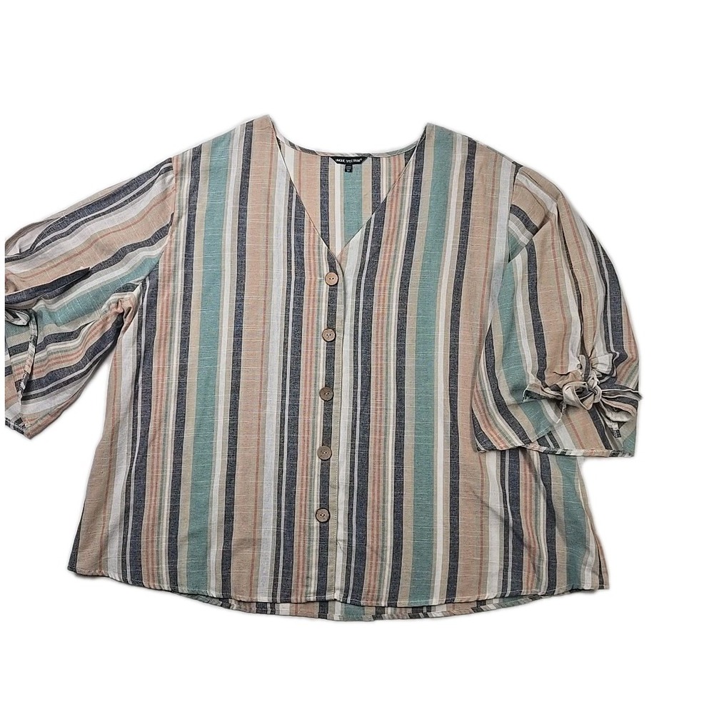 Unique Spectrum Plus Size 3X Striped Woven Slit Tie Half Sleeve Blouse Top